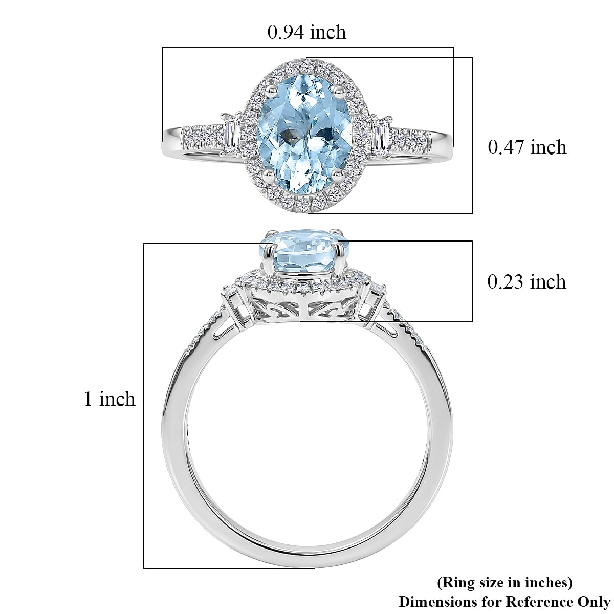 Luxoro 10K White Gold Premium Santa Maria Aquamarine, Diamond (I2) (0.31 cts) Ring (Size 6.0) 2.00 ctw image number 5