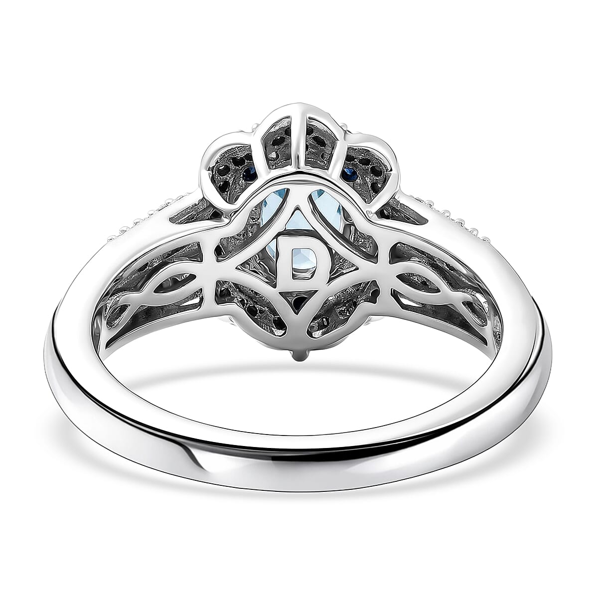 D'Joy Santa Maria Aquamarine and Multi Gemstone 1.35 ctw Ocean Crown Ring in Rhodium Over Sterling Silver (Size 10.0)