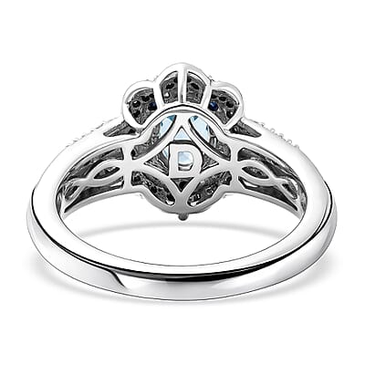 D'Joy Santa Maria Aquamarine and Multi Gemstone 1.35 ctw Ocean Crown Ring in Rhodium Over Sterling Silver (Size 10.0)