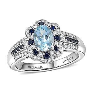 D'Joy Santa Maria Aquamarine and Multi Gemstone 1.35 ctw Ring in Rhodium Over Sterling Silver (Size 7.0)