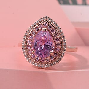D'Joy AAAA Patroke Kunzite and Multi Gemstone 3.90 ctw Rose Halo Empress Ring in 18K Vermeil Rose Gold Over Sterling Silver (Size 10.0)