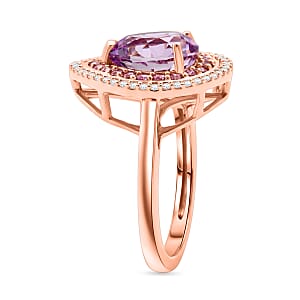 D'Joy AAAA Patroke Kunzite and Multi Gemstone 3.90 ctw Rose Halo Empress Ring in 18K Vermeil Rose Gold Over Sterling Silver (Size 10.0)