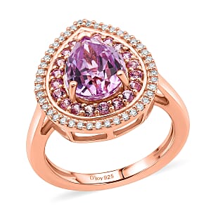 D'Joy AAAA Patroke Kunzite and Multi Gemstone 3.90 ctw Rose Halo Empress Ring in 18K Vermeil Rose Gold Over Sterling Silver (Size 6.0)