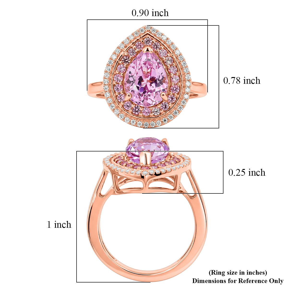 D'Joy AAAA Patroke Kunzite and Multi Gemstone 3.90 ctw Rose Halo Empress Ring in 18K Vermeil Rose Gold Over Sterling Silver (Size 6.0) image number 5