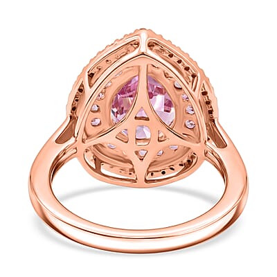 D'Joy AAAA Patroke Kunzite and Multi Gemstone 3.90 ctw Rose Halo Empress Ring in 18K Vermeil Rose Gold Over Sterling Silver (Size 7.0)