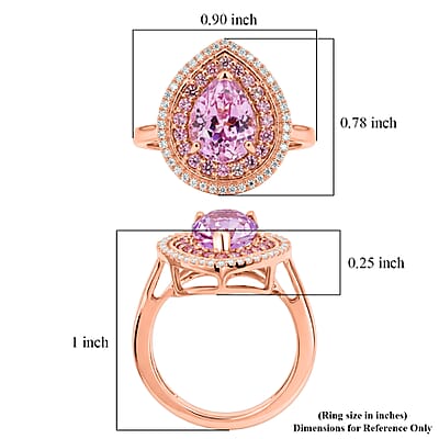 D'Joy AAAA Patroke Kunzite and Multi Gemstone 3.90 ctw Rose Halo Empress Ring in 18K Vermeil Rose Gold Over Sterling Silver (Size 7.0)