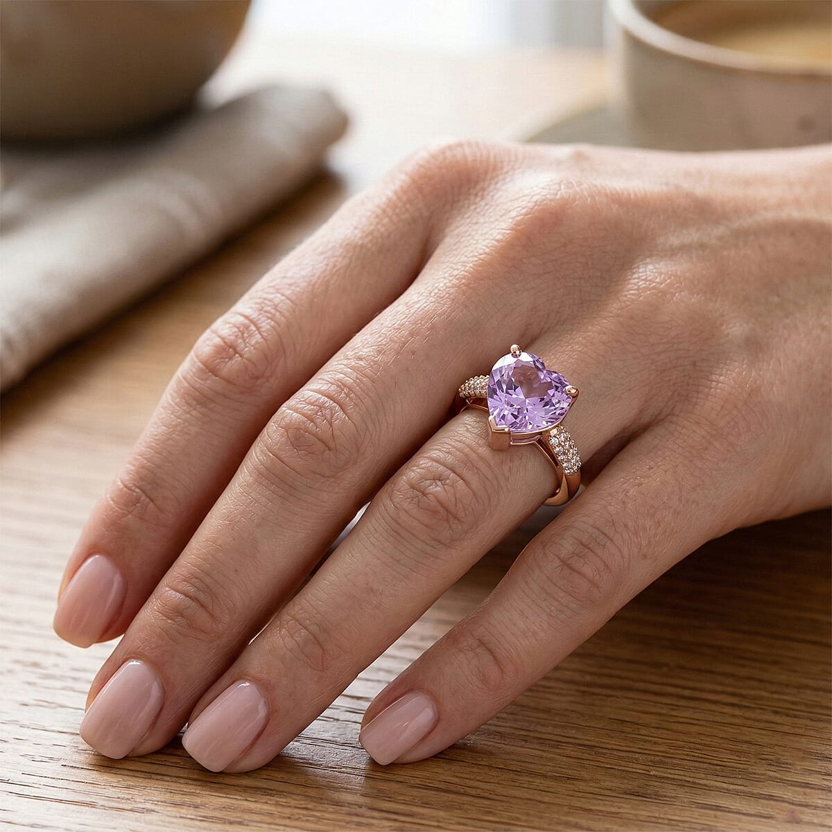 D'Joy AAAA Patroke Kunzite and Moissanite 5.35 ctw Blush of Love Ring in 18K Vermeil Rose Gold Over Sterling Silver (Size 6.0) image number 2