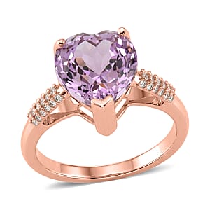 D'Joy AAAA Patroke Kunzite and Moissanite 5.35 ctw Blush of Love Ring in 18K Vermeil Rose Gold Over Sterling Silver (Size 7.0)