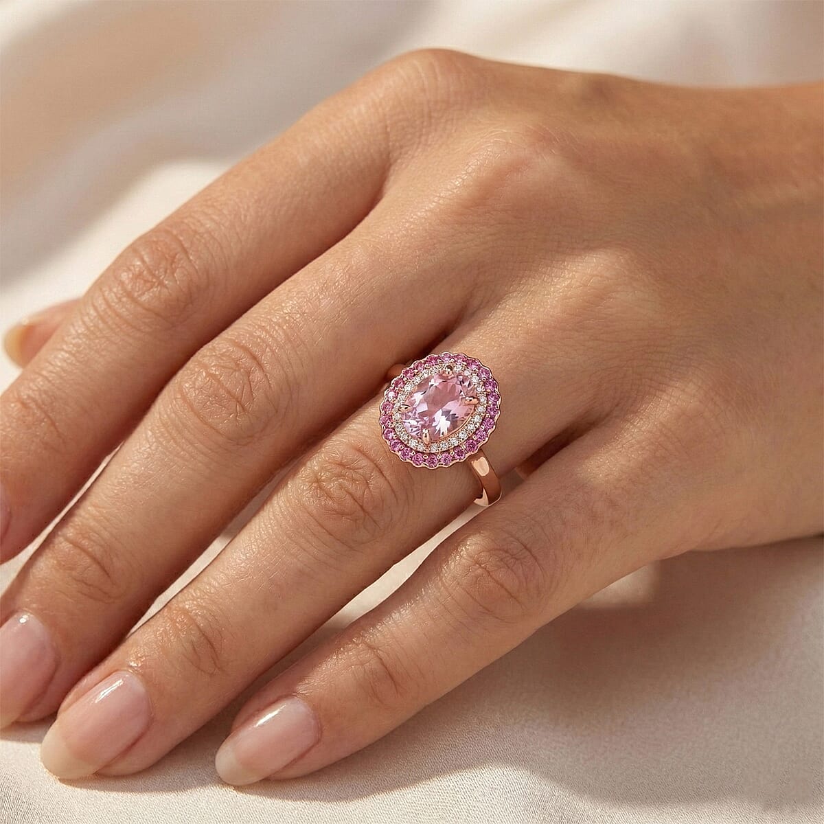 D'Joy AAAA Patroke Kunzite and Multi Gemstone 3.25 ctw Floral Radiance Ring in 18K Vermeil Rose Gold Over Sterling Silver (Size 10.0) image number 2