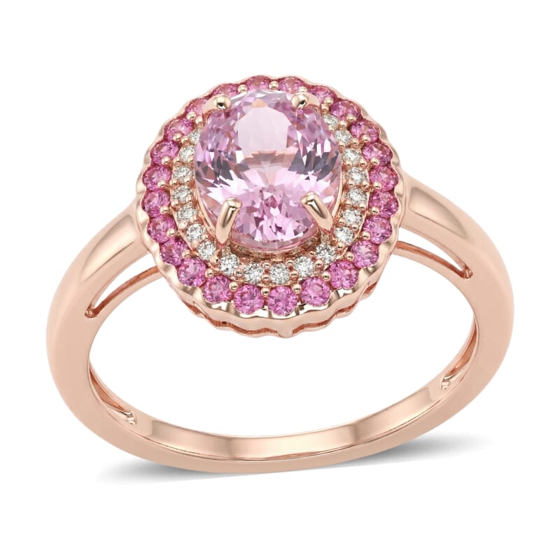 D'Joy AAAA Patroke Kunzite and Multi Gemstone 3.25 ctw Floral Radiance Ring in 18K Vermeil Rose Gold Over Sterling Silver (Size 6.0)