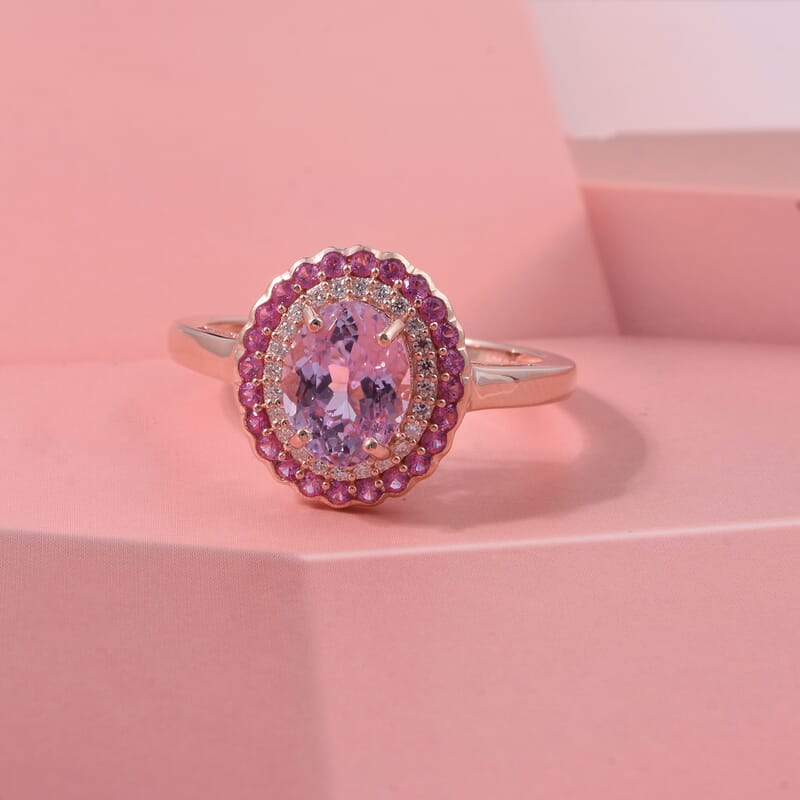 D'Joy AAAA Patroke Kunzite and Multi Gemstone 3.25 ctw Floral Radiance Ring in 18K Vermeil Rose Gold Over Sterling Silver (Size 6.0)