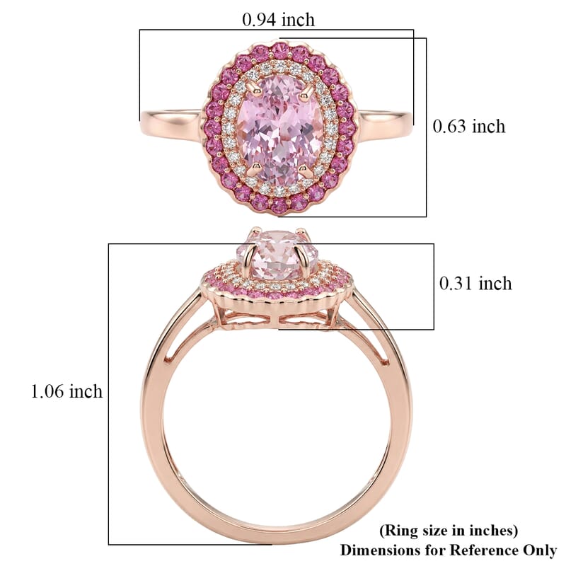 D'Joy AAAA Patroke Kunzite and Multi Gemstone 3.25 ctw Floral Radiance Ring in 18K Vermeil Rose Gold Over Sterling Silver (Size 6.0)
