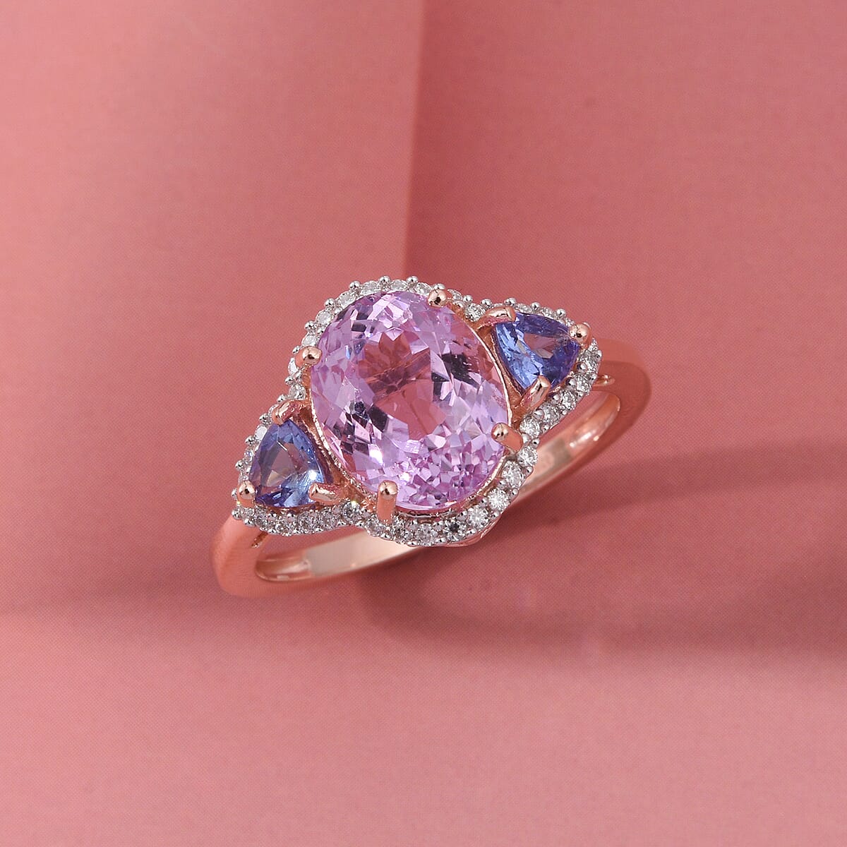 D'Joy AAAA Martha Rocha Kunzite, Multi Gemstone Ring in 18K Vermeil RG Over Sterling Silver (Size 10.0) 4.40 ctw image number 1