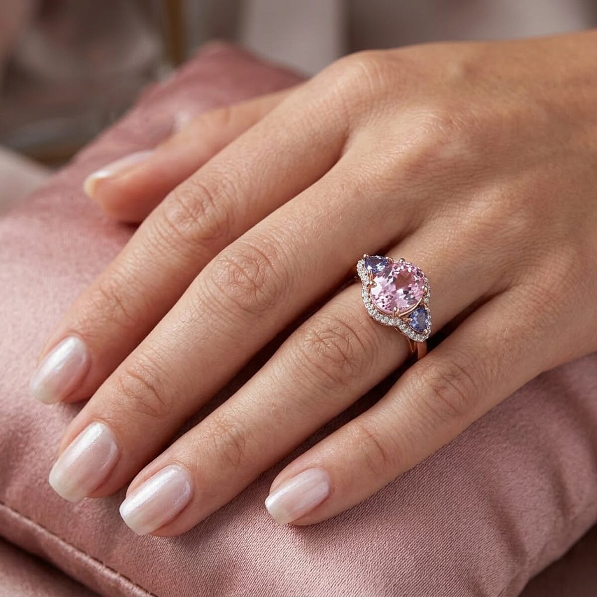 D'Joy AAAA Martha Rocha Kunzite, Multi Gemstone Ring in 18K Vermeil RG Over Sterling Silver (Size 10.0) 4.40 ctw image number 2