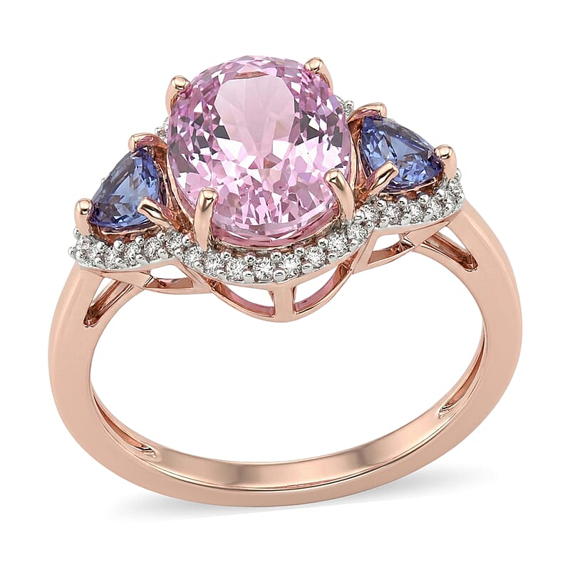 D'Joy AAAA Patroke Kunzite and Multi Gemstone 4.40 ctw Twilight Rose Ring in 18K Vermeil Rose Gold Over Sterling Silver (Size 9.0)