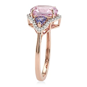 D'Joy AAAA Patroke Kunzite and Multi Gemstone 4.40 ctw Twilight Rose Ring in 18K Vermeil Rose Gold Over Sterling Silver (Size 9.0)