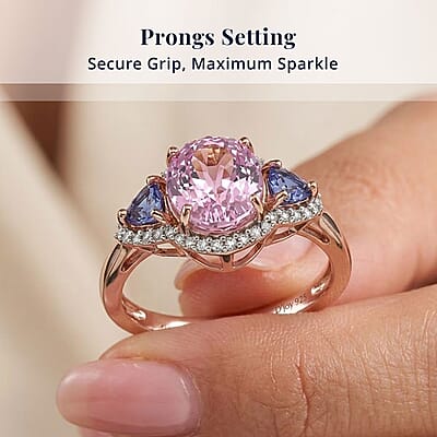 D'Joy AAAA Patroke Kunzite and Multi Gemstone 4.40 ctw Twilight Rose Ring in 18K Vermeil Rose Gold Over Sterling Silver (Size 9.0)