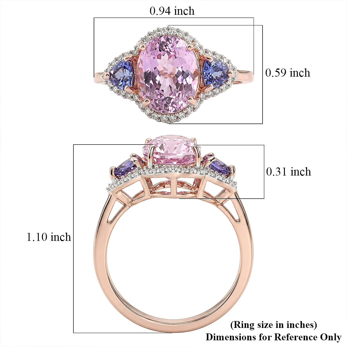D'Joy AAAA Patroke Kunzite and Multi Gemstone 4.40 ctw Twilight Rose Ring in 18K Vermeil Rose Gold Over Sterling Silver (Size 9.0) image number 5