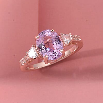 D'Joy AAAA Patroke Kunzite and Moissanite 4.40 ctw Ring in 18K Vermeil Rose Gold Over Sterling Silver (Size 9.0)