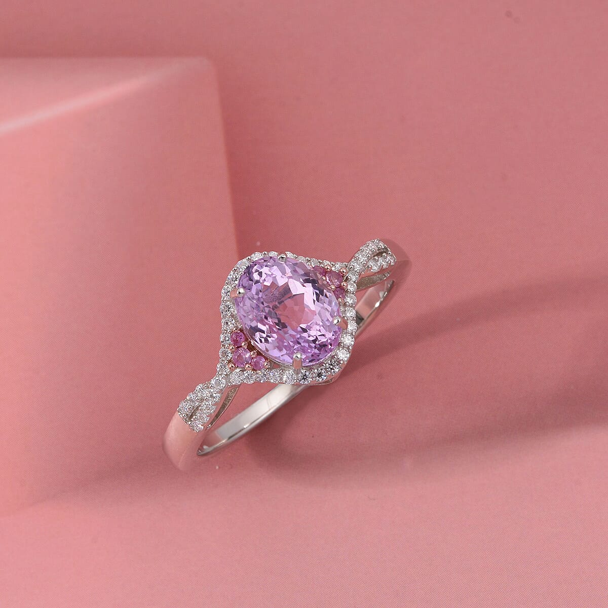 D'Joy AAAA Patroke Kunzite and Multi Gemstone 2.85 ctw Blush Infinity Crown Ring in Rhodium Over Sterling Silver (Size 9.0) image number 1
