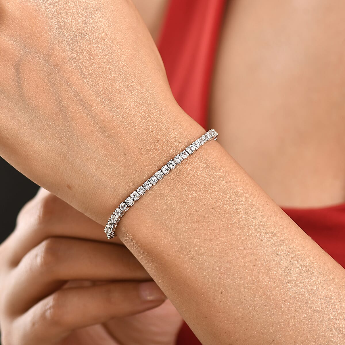 EverTrue Lab Created White Sapphire 6.75 ctw Royal Elegance Bracelet in Platinum Bond (7.25 In) image number 2