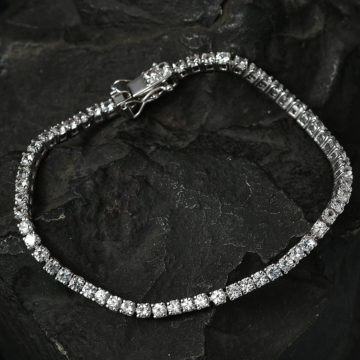 EverTrue Lab Created White Sapphire 7.50 ctw Royal Elegance Bracelet in Platinum Bond (8.00 In) image number 1