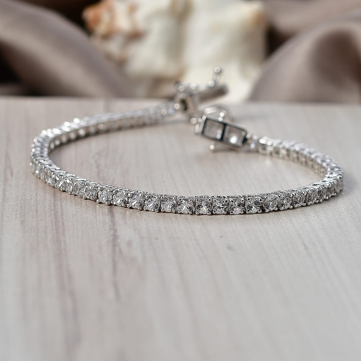 EverTrue Lab Created White Sapphire 6.30 ctw Royal Elegance Bracelet in Platinum Bond (6.50 In) image number 1