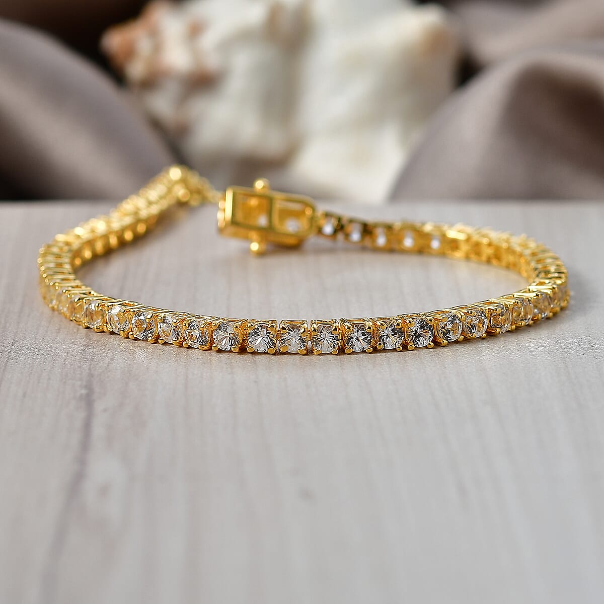 EverTrue Lab Created White Sapphire 6.30 ctw Royal Elegance Bracelet in 18K YG Plated (6.50 In) image number 1