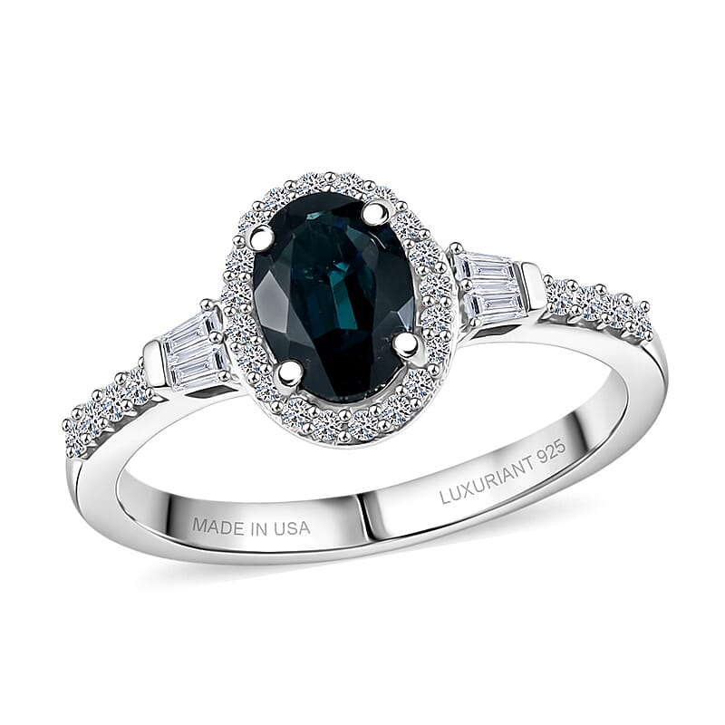 AAA Monte Belo Indicolite and Luxuriant Lab Grown Diamond G-H SI 1.10 ctw Ring in Rhodium Over Sterling Silver (Size 6.0)