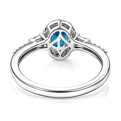 AAA Monte Belo Indicolite and Luxuriant Lab Grown Diamond G-H SI 1.10 ctw Ring in Rhodium Over Sterling Silver (Size 6.0)