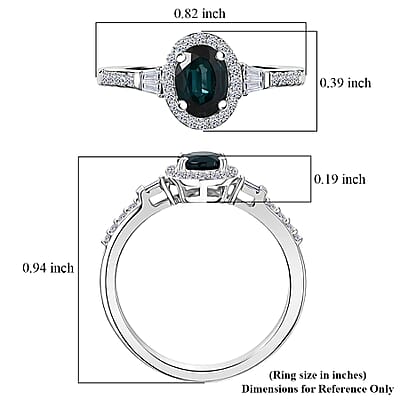 AAA Monte Belo Indicolite and Luxuriant Lab Grown Diamond G-H SI 1.10 ctw Ring in Rhodium Over Sterling Silver (Size 6.0)
