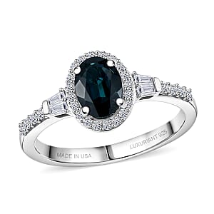 AAA Monte Belo Indicolite and Luxuriant Lab Grown Diamond G-H SI 1.10 ctw Ring in Rhodium Over Sterling Silver (Size 7.0)