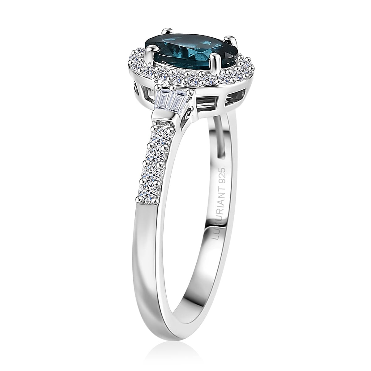 AAA Monte Belo Indicolite and Luxuriant Lab Grown Diamond G-H SI 1.10 ctw Ring in Rhodium Over Sterling Silver (Size 7.0)