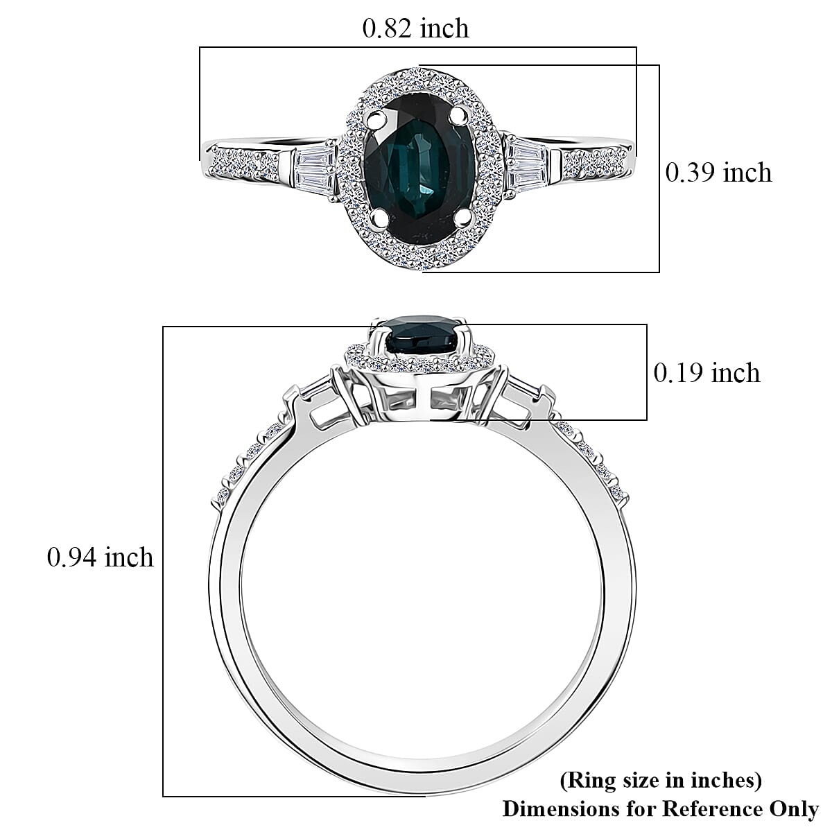 AAA Monte Belo Indicolite and Luxuriant Lab Grown Diamond G-H SI 1.10 ctw Ring in Rhodium Over Sterling Silver (Size 7.0)