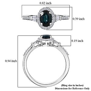 AAA Monte Belo Indicolite and Luxuriant Lab Grown Diamond G-H SI 1.10 ctw Ring in Rhodium Over Sterling Silver (Size 7.0)
