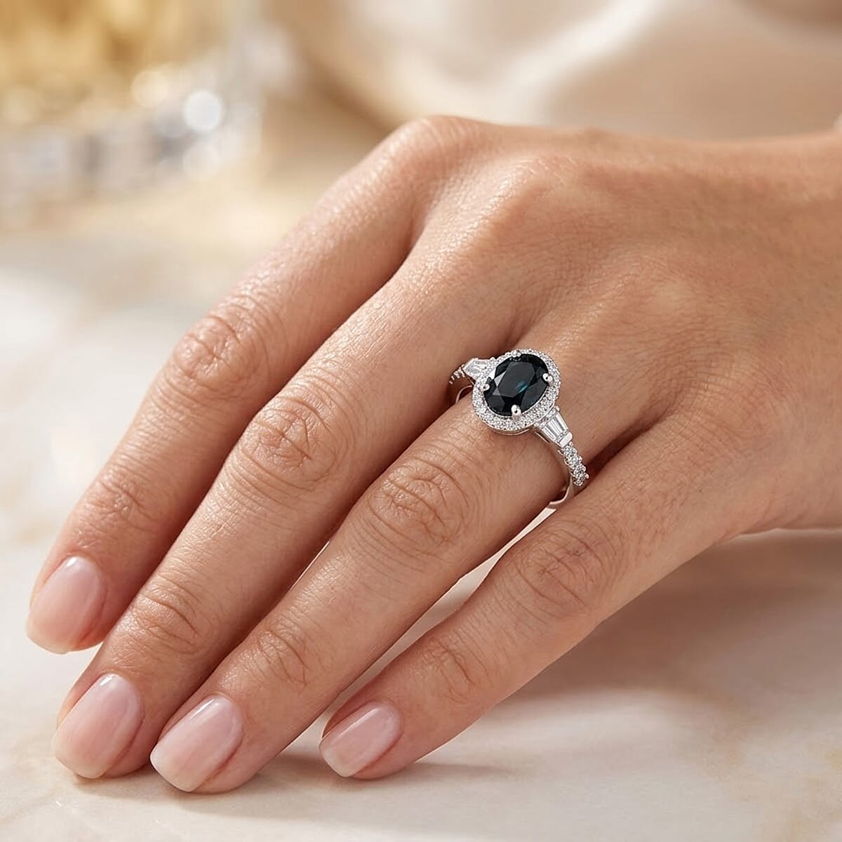 AAA Monte Belo Indicolite, Lab Grown Diamond Halo Ring in Rhodium Over Sterling Silver 1.10 ctw (Size 8.0) image number 2