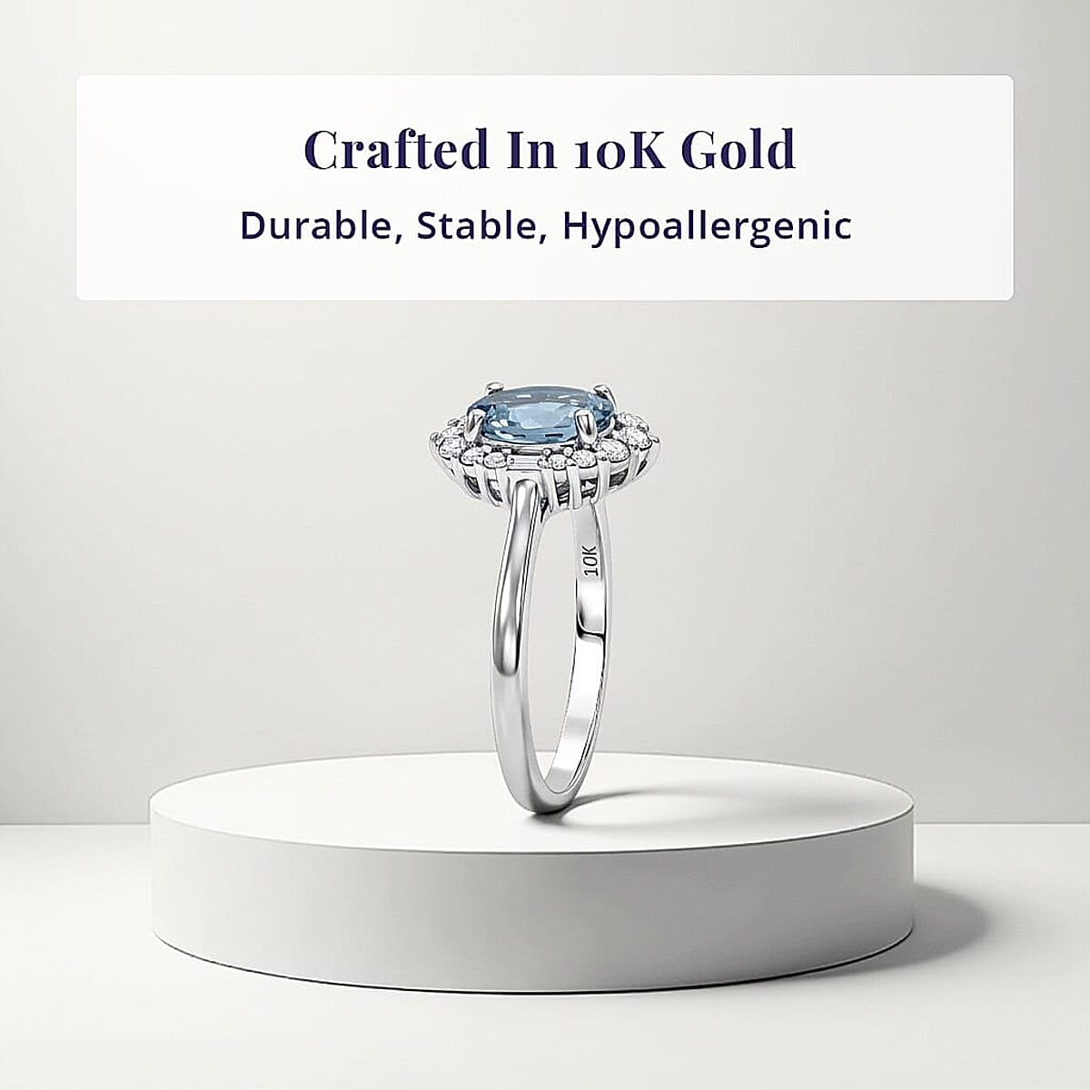 Certified & Appraised Luxoro AAA Santa Maria Aquamarine and White Diamond I2 1.30 ctw Ring in 10K White Gold (Size  5.0) image number 3