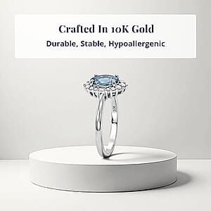 Certified & Appraised Luxoro AAA Santa Maria Aquamarine and White Diamond I2 1.30 ctw Ring in 10K White Gold (Size  5.0)