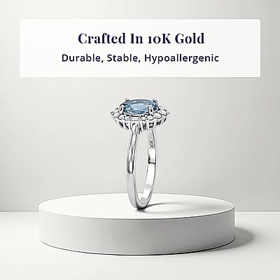 Certified & Appraised Luxoro AAA Santa Maria Aquamarine and White Diamond I2 1.30 ctw Ring in 10K White Gold (Size  5.0)