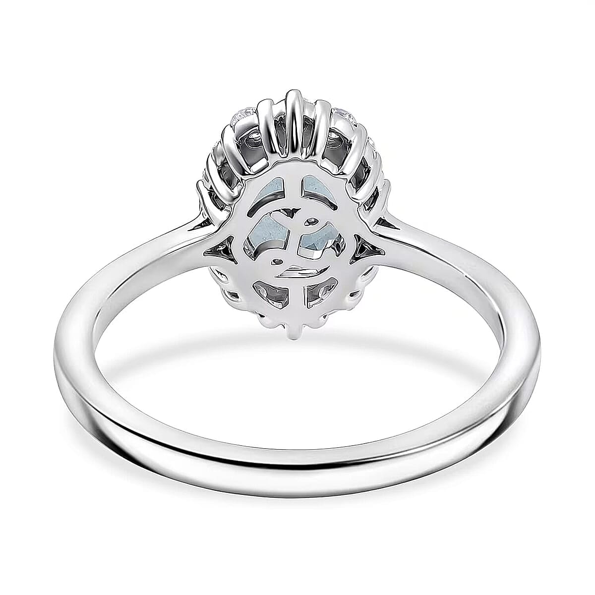 Certified & Appraised Luxoro AAA Santa Maria Aquamarine and White Diamond I2 1.30 ctw Ring in 10K White Gold (Size  5.0) image number 6