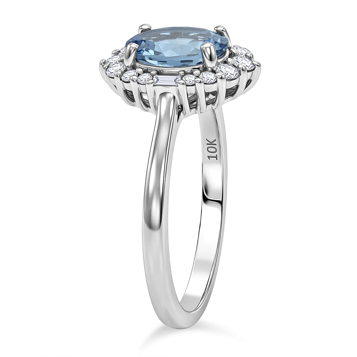 Certified & Appraised Luxoro AAA Santa Maria Aquamarine and White Diamond I2 1.30 ctw Ring in 10K White Gold (Size 6.0) image number 3