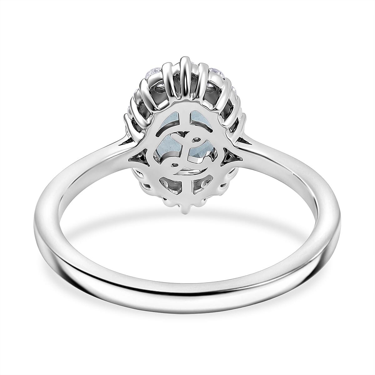 Certified & Appraised Luxoro AAA Santa Maria Aquamarine and White Diamond I2 1.30 ctw Ring in 10K White Gold (Size 6.0) image number 4