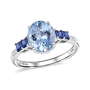 Certified & Appraised Luxoro AAA Santa Maria Aquamarine, Ceylon Sapphire and Diamond I2 2.79 ctw Ring in 10K White Gold