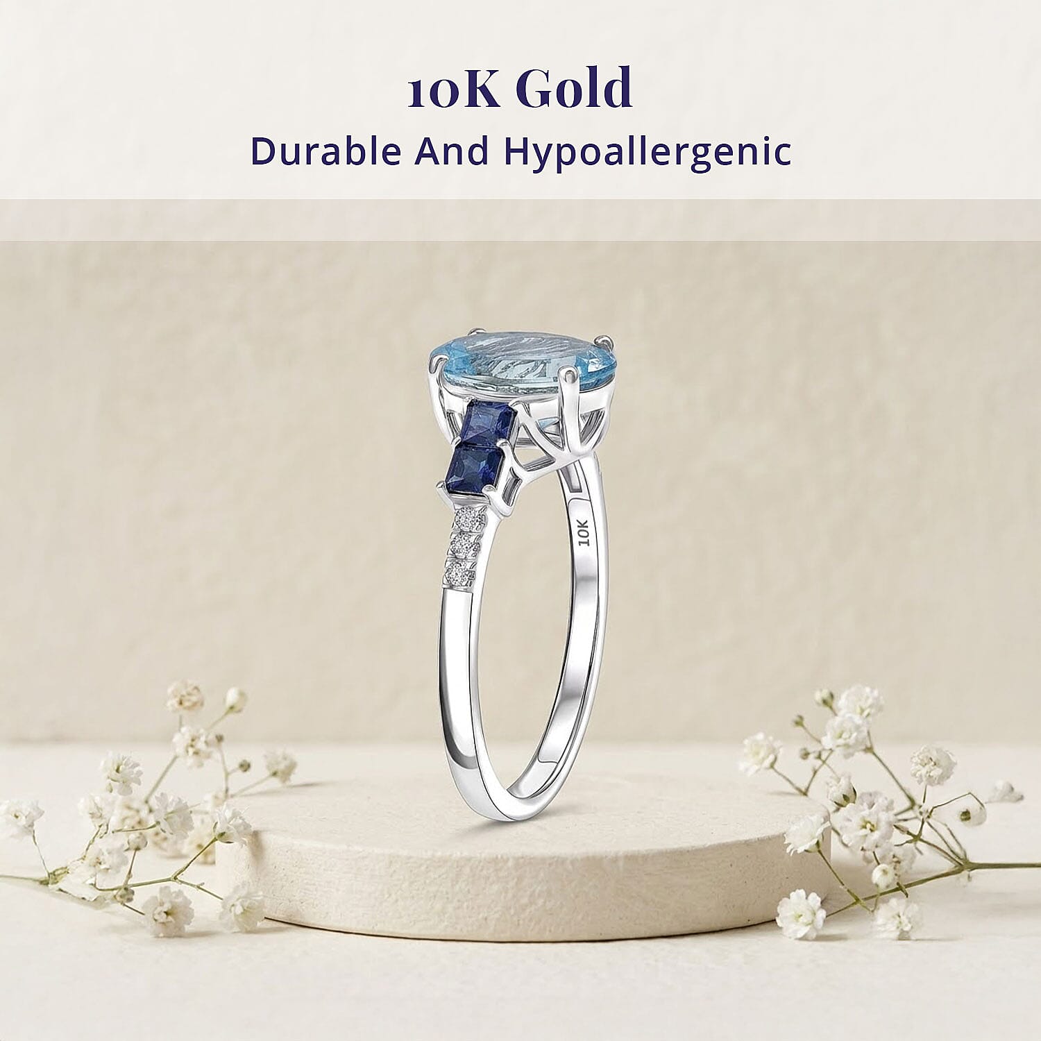 Certified and Appraised Luxoro AAA Santa Maria Aquamarine, Ceylon Sapphire and Diamond I2 2.80 ctw Ring in 10K White Gold (Size 10.0)