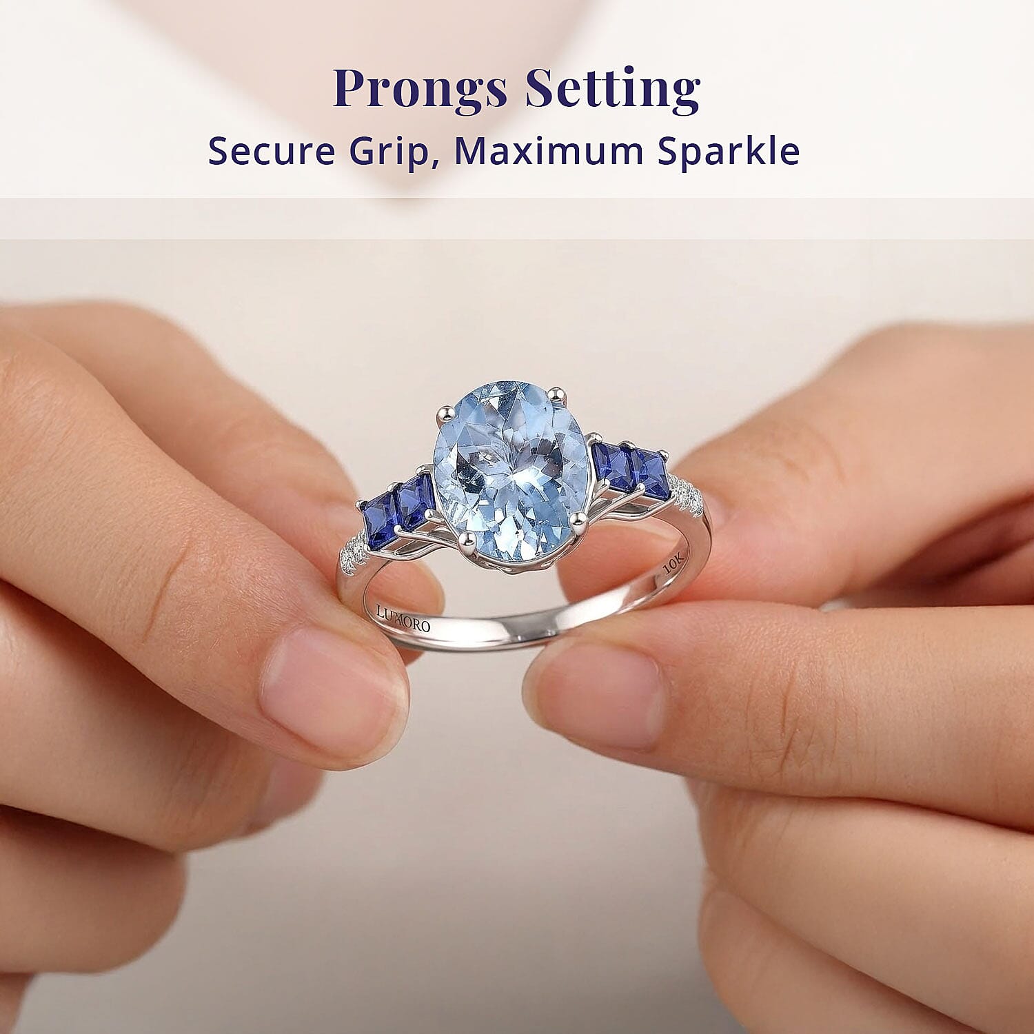 Certified and Appraised Luxoro AAA Santa Maria Aquamarine, Ceylon Sapphire and Diamond I2 2.80 ctw Ring in 10K White Gold (Size 10.0)