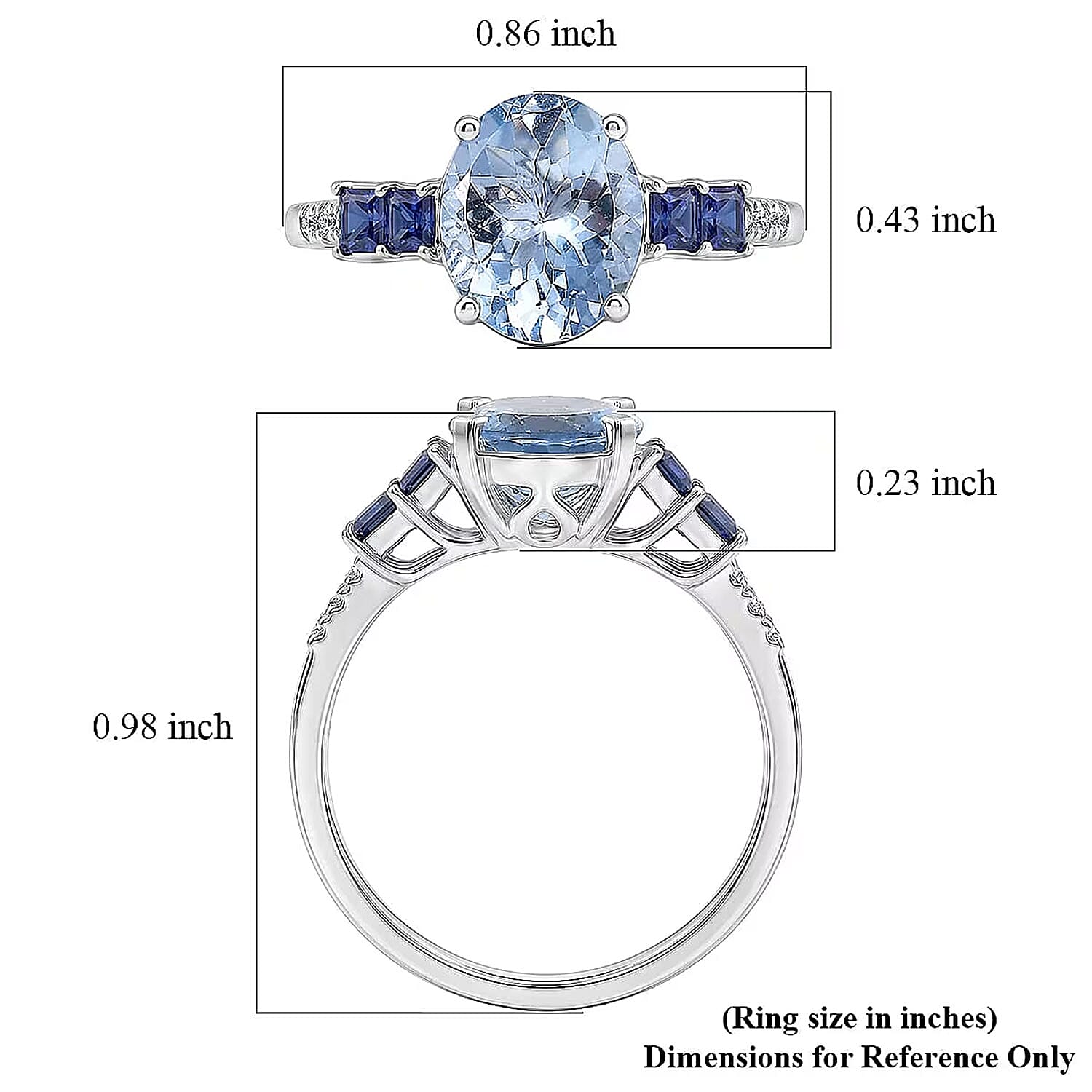 Certified and Appraised Luxoro AAA Santa Maria Aquamarine, Ceylon Sapphire and Diamond I2 2.80 ctw Ring in 10K White Gold (Size 10.0)