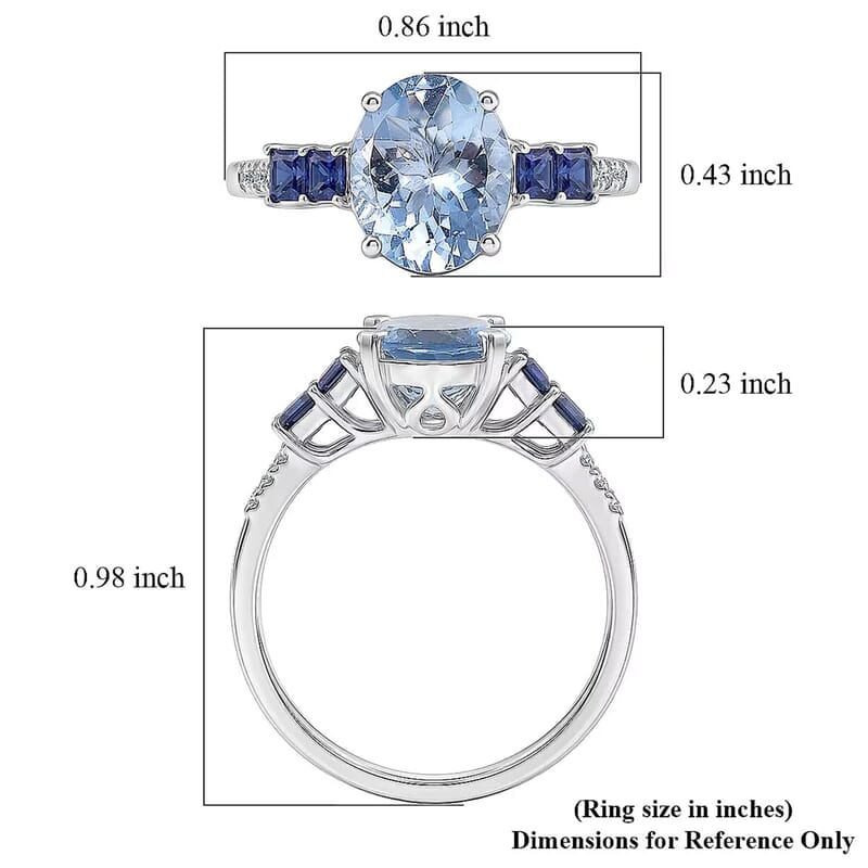 Certified and Appraised Luxoro AAA Santa Maria Aquamarine, Ceylon Sapphire and Diamond I2 2.80 ctw Ring in 10K White Gold (Size 10.0)