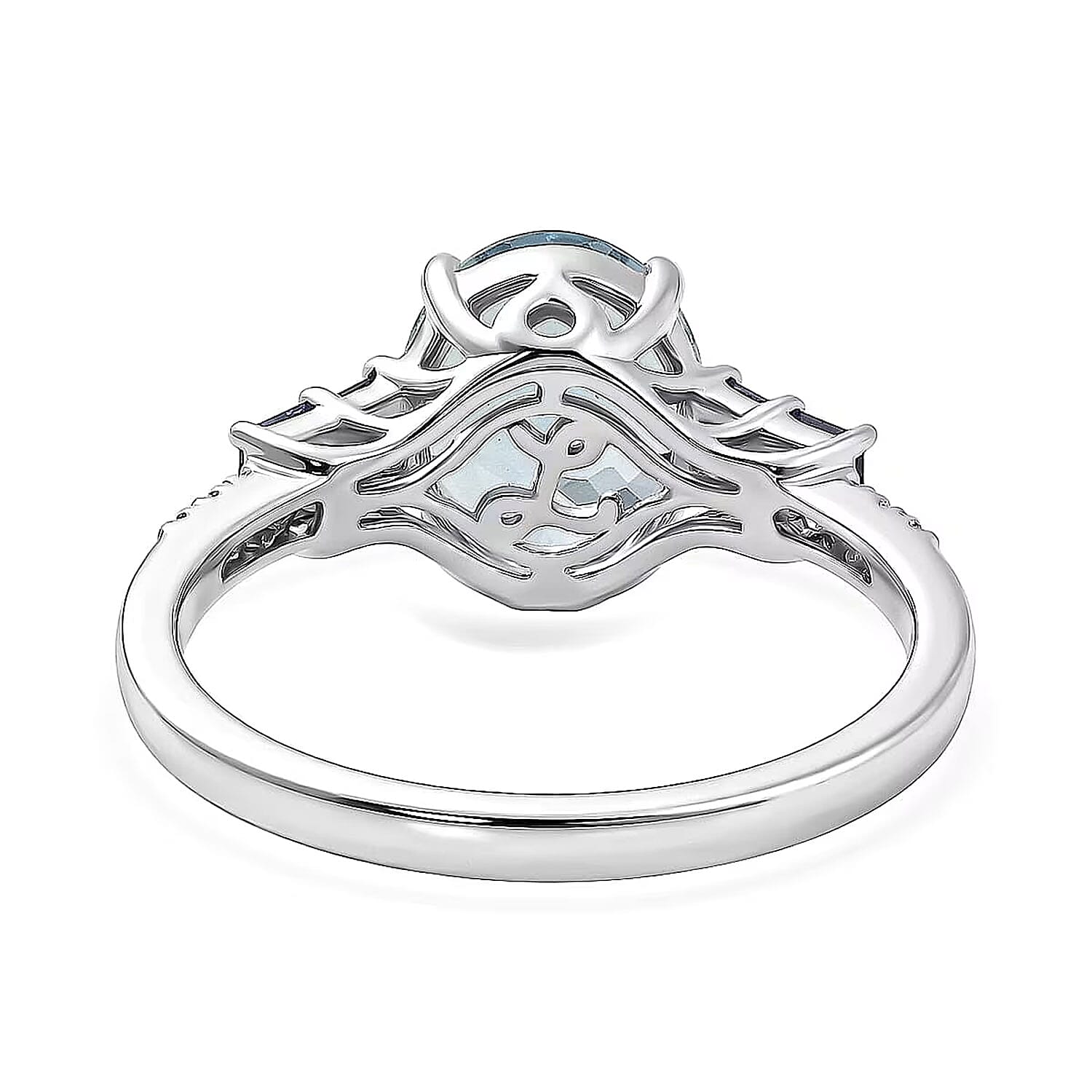 Certified and Appraised Luxoro AAA Santa Maria Aquamarine, Ceylon Sapphire and Diamond I2 2.80 ctw Ring in 10K White Gold (Size 10.0)