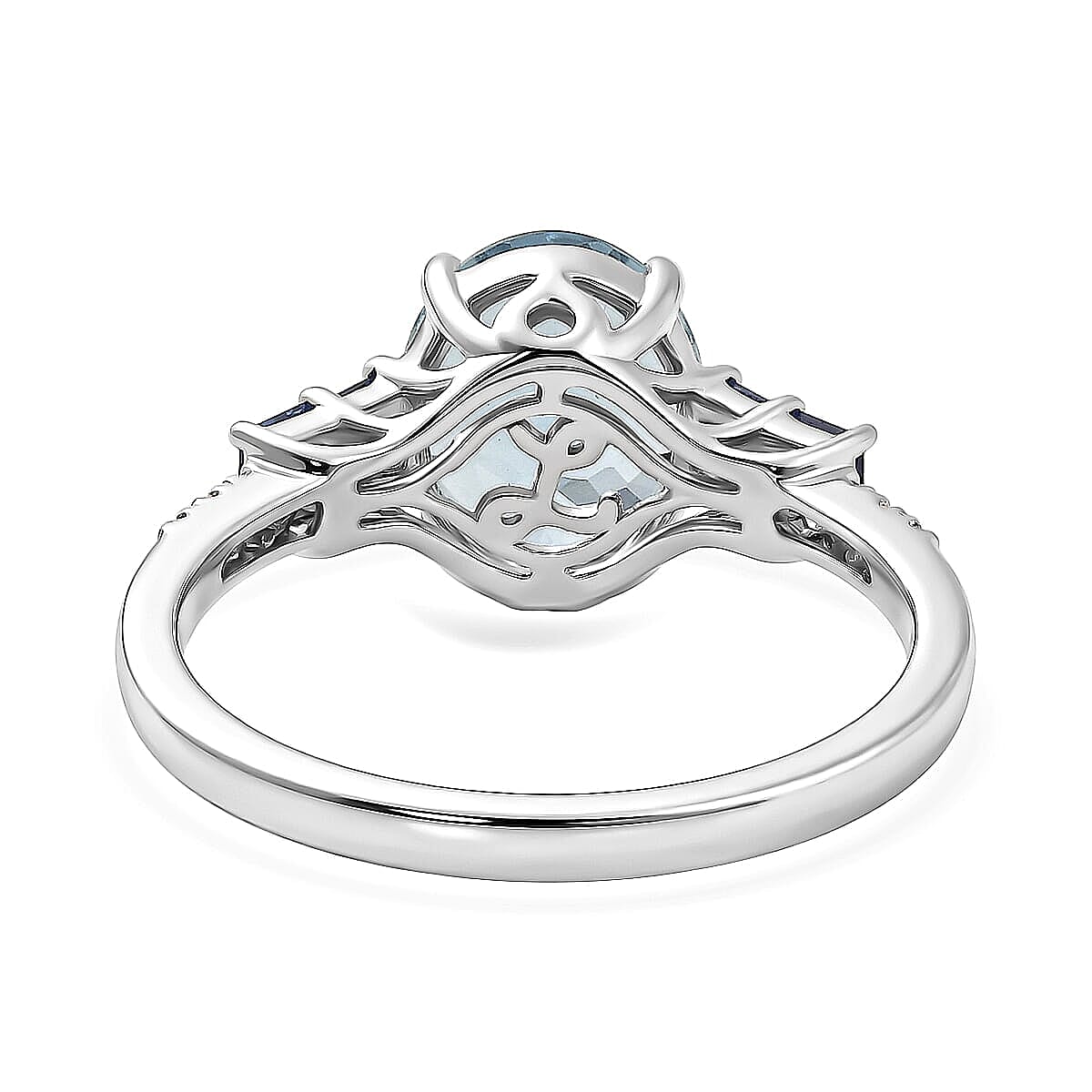 Certified & Appraised Luxoro AAA Santa Maria Aquamarine, Ceylon Sapphire and Diamond I2 2.80 ctw Ring in 10K White Gold (Size 12.00) image number 4