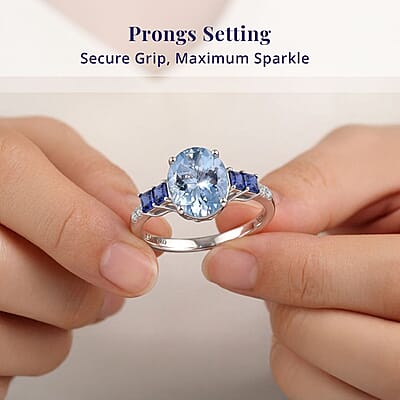Certified & Appraised Luxoro AAA Santa Maria Aquamarine, Ceylon Sapphire and Diamond I2 2.80 ctw Ring in 10K White Gold (Size 4.0)